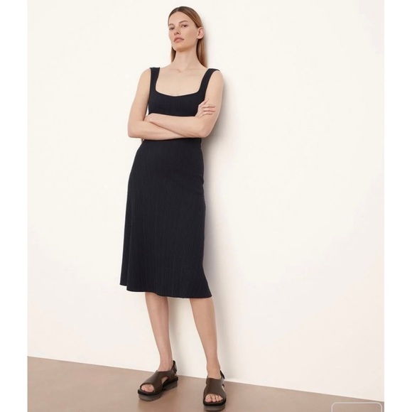 Vince Rib Scoop Neck Camisole Dress in Navy Blue - Picture 2 of 10